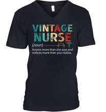 Load image into Gallery viewer, Vintage Nurse Knows More Than She Says And Notices More Than You Realize Guys V-Neck
