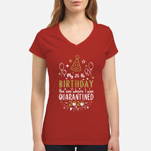 Load image into Gallery viewer, Vintage Funny My 45th Birthday The One Where I Was Quarantined Ladies V-Neck
