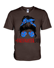 Load image into Gallery viewer, Firefighter Make You Life Safe Lady With Blue Ribbonhead Gift For Women Guys V-Neck
