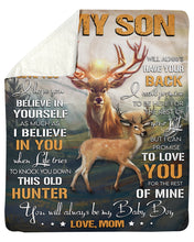 Load image into Gallery viewer, This Old Hunter Will Have Your Back Deer Mom Gift For Son Sherpa Blanket
