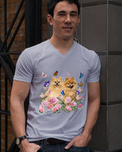 Load image into Gallery viewer, Peonies Garden Butterflies Pomeranian Gift For Dog Lovers Guys V-Neck
