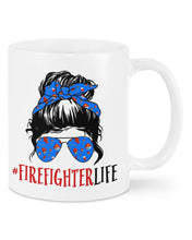 Load image into Gallery viewer, Firefighter Make You Life Safe Lady With Blue Ribbonhead Gift For Women Mug
