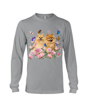 Load image into Gallery viewer, Peonies Garden Butterflies Pomeranian Gift For Dog Lovers Unisex Long Sleeve

