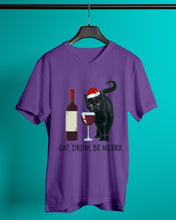 Load image into Gallery viewer, Cat Drink And Be Merry Meaningful Gift For Women Guys V-Neck
