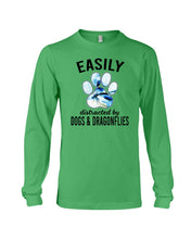 Load image into Gallery viewer, Easily Distracted By Dogs And Dragonflies Gift For Dog Lovers Unisex Long Sleeve
