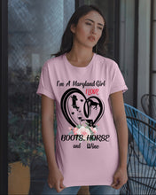 Load image into Gallery viewer, Maryland Girl Loves Boots Horse And Wine  For Personalized Nation Gift Guys Tee
