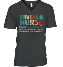 Load image into Gallery viewer, Vintage Nurse Knows More Than She Says And Notices More Than You Realize Guys V-Neck
