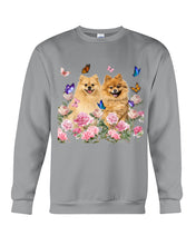 Load image into Gallery viewer, Peonies Garden Butterflies Pomeranian Gift For Dog Lovers Sweatshirt
