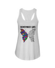 Load image into Gallery viewer, Birthday Gift For November Girl They Whispered To Her You Cannot Withstand The Storm Ladies Flowy Tank

