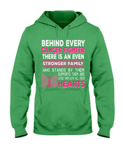 Load image into Gallery viewer, Behind Every Breast Cancer Fighter There Is An Even Stronger Family Hoodie
