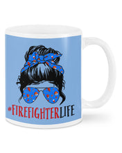 Load image into Gallery viewer, Firefighter Make You Life Safe Lady With Blue Ribbonhead Gift For Women Mug

