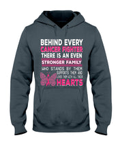 Load image into Gallery viewer, Behind Every Breast Cancer Fighter There Is An Even Stronger Family Hoodie

