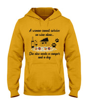 Load image into Gallery viewer, A Woman Cannot Survive On Wine Alone She Also Needs A Camper And A Dog Hoodie
