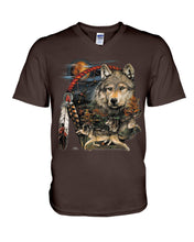 Load image into Gallery viewer, Native Wolf Gift For Wolf Lovers Guys V-Neck
