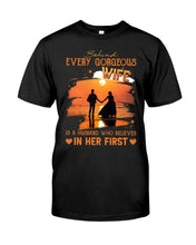 Load image into Gallery viewer, Behind Every Gorgeous Wife Is A Husband Who Believes In Her First Trending Guys Tee
