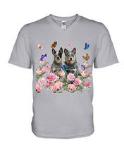 Load image into Gallery viewer, Australian Cattle Dog Butterflies Peony Gift For Dog Lovers Guys V-Neck
