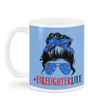 Load image into Gallery viewer, Firefighter Make You Life Safe Lady With Blue Ribbonhead Gift For Women Mug
