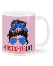 Load image into Gallery viewer, Firefighter Make You Life Safe Lady With Blue Ribbonhead Gift For Women Mug
