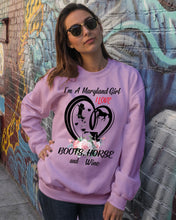 Load image into Gallery viewer, Maryland Girl Loves Boots Horse And Wine  For Personalized Nation Gift Sweatshirt

