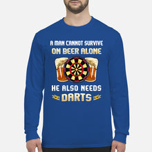 Load image into Gallery viewer, A Man Cannot Survive On Beer Alone He Also Needs Darts Trending Unisex Long Sleeve
