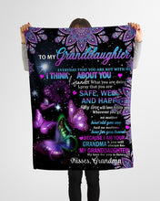 Load image into Gallery viewer, Purple Mandala Butterflies Grandma Gift For Granddaughter Think About You Fleece Blanket
