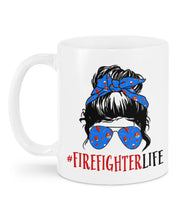 Load image into Gallery viewer, Firefighter Make You Life Safe Lady With Blue Ribbonhead Gift For Women Mug
