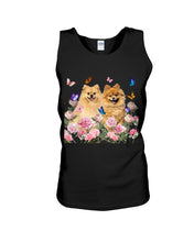 Load image into Gallery viewer, Peonies Garden Butterflies Pomeranian Gift For Dog Lovers Unisex Tank Top
