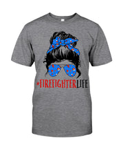 Load image into Gallery viewer, Firefighter Make You Life Safe Lady With Blue Ribbonhead Gift For Women Guys Tee
