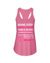 Load image into Gallery viewer, Behind Every Breast Cancer Fighter There Is An Even Stronger Family Ladies Flowy Tank

