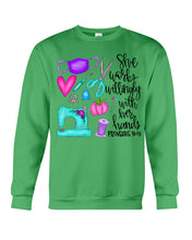 Load image into Gallery viewer, She Works Willingly With Her Hands Proverbs 31 13 Gift For Sewing Lovers Sweatshirt
