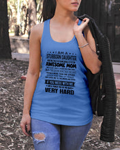Load image into Gallery viewer, Stubborn Son Of Awesome Mom She'll Punch You Very Hard Ladies Flowy Tank
