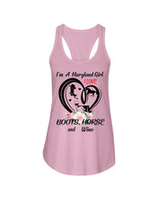 Load image into Gallery viewer, Maryland Girl Loves Boots Horse And Wine  For Personalized Nation Gift Ladies Flowy Tank
