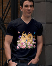 Load image into Gallery viewer, Peonies Garden Butterflies Pomeranian Gift For Dog Lovers Guys V-Neck
