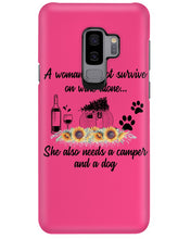 Load image into Gallery viewer, A Woman Cannot Survive On Wine Alone She Also Needs A Camper And A Dog Phone case
