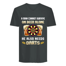 Load image into Gallery viewer, A Man Cannot Survive On Beer Alone He Also Needs Darts Trending Guys V-Neck
