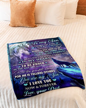 Load image into Gallery viewer, Howling Wolf Dad Gift For Son I Love You Now And Forever Fleece Blanket
