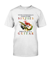 Load image into Gallery viewer, Never Underestimate A 60 Year Old Man Can Play A Guitar Guys Tee
