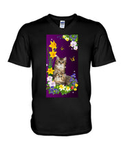 Load image into Gallery viewer, Flowers Under Butterfly Purple With Cat Gift For Cat Lovers Guys V-Neck
