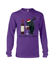 Load image into Gallery viewer, Cat Drink And Be Merry Meaningful Gift For Women Unisex Long Sleeve
