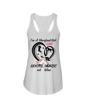 Load image into Gallery viewer, Maryland Girl Loves Boots Horse And Wine  For Personalized Nation Gift Ladies Flowy Tank
