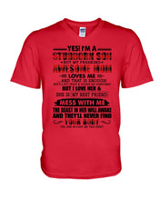 Load image into Gallery viewer, A Stubborn Son Of A Freaking Awesome Mom I Love Her Gift For Mama Guys V-Neck
