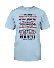 Load image into Gallery viewer, This Girl Has Fought A Thousand This Girl Was Born In March Guys Tee
