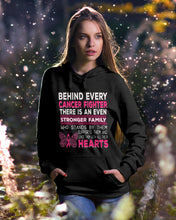 Load image into Gallery viewer, Behind Every Breast Cancer Fighter There Is An Even Stronger Family Hoodie
