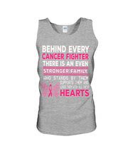 Load image into Gallery viewer, Behind Every Breast Cancer Fighter There Is An Even Stronger Family Unisex Tank Top
