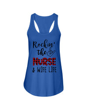 Load image into Gallery viewer, Vintage Funny Rockin' The Nurse And Wife Life Custom Ladies Flowy Tank
