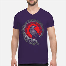 Load image into Gallery viewer, Raven Viking Culture Celtic Design Gray And Red Guys V-Neck
