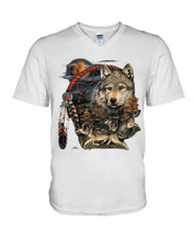 Load image into Gallery viewer, Native Wolf Gift For Wolf Lovers Guys V-Neck
