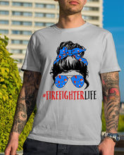 Load image into Gallery viewer, Firefighter Make You Life Safe Lady With Blue Ribbonhead Gift For Women Guys Tee
