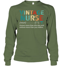 Load image into Gallery viewer, Vintage Nurse Knows More Than She Says And Notices More Than You Realize Unisex Long Sleeve
