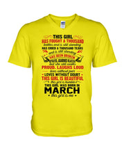 Load image into Gallery viewer, This Girl Has Fought A Thousand This Girl Was Born In March Guys V-Neck
